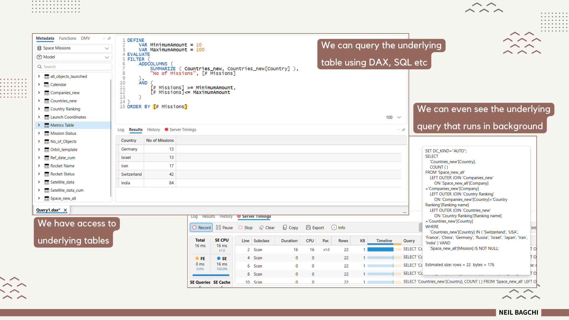 Use case example of querying the database from DAX Studio