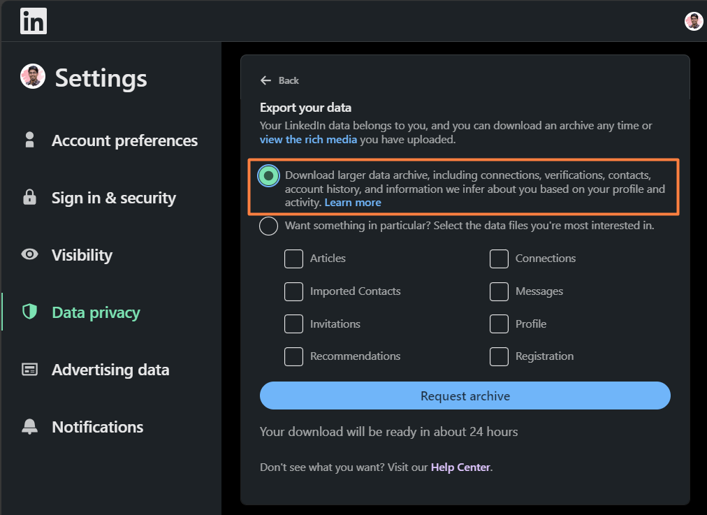 Request the larger data archive