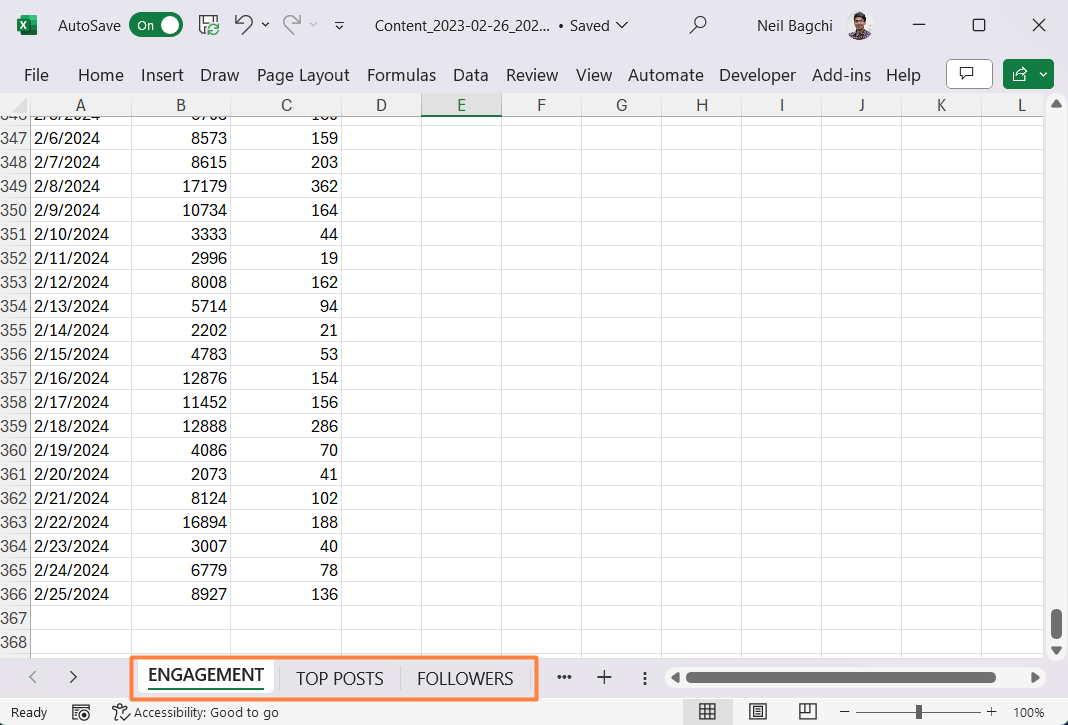 Excel file of engagement data